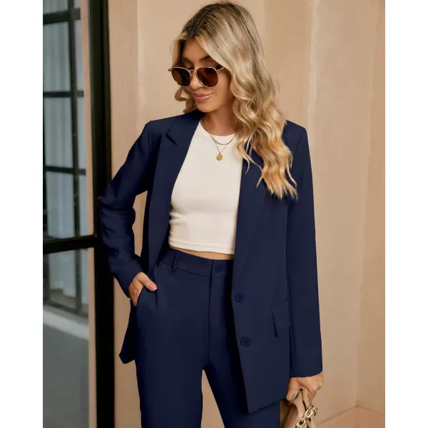 luvamia 2 Piece Outfits for Women Dressy Blazer Jackets High Waisted Straight Leg Pants Suits Set Business Casual OfficeNavy Blue