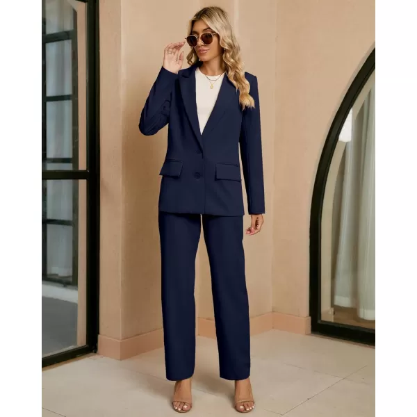 luvamia 2 Piece Outfits for Women Dressy Blazer Jackets High Waisted Straight Leg Pants Suits Set Business Casual OfficeNavy Blue