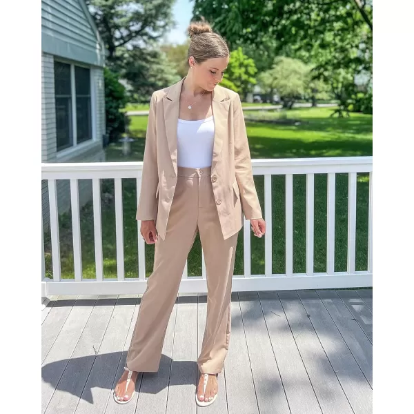 luvamia 2 Piece Outfits for Women Dressy Blazer Jackets High Waisted Straight Leg Pants Suits Set Business Casual OfficeRugby Tan