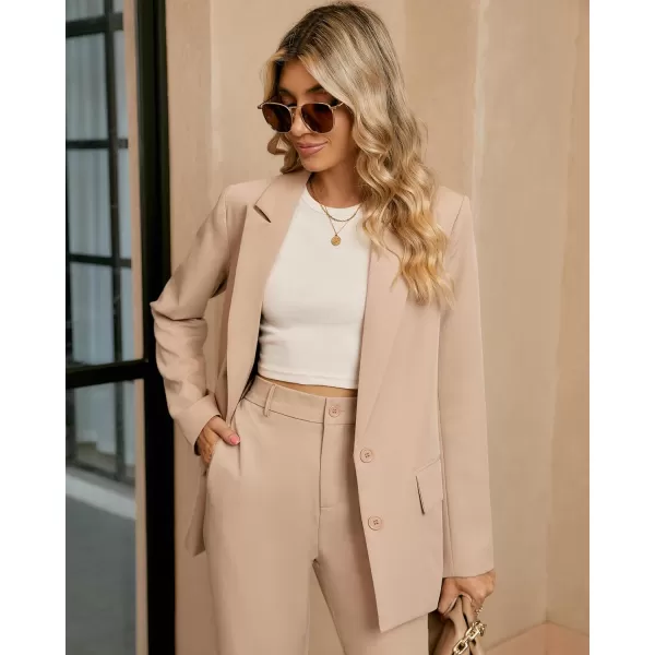 luvamia 2 Piece Outfits for Women Dressy Blazer Jackets High Waisted Straight Leg Pants Suits Set Business Casual OfficeRugby Tan