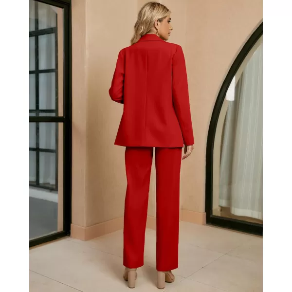 luvamia 2 Piece Outfits for Women Dressy Blazer Jackets High Waisted Straight Leg Pants Suits Set Business Casual OfficeTrue Red