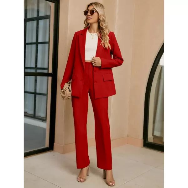 luvamia 2 Piece Outfits for Women Dressy Blazer Jackets High Waisted Straight Leg Pants Suits Set Business Casual OfficeTrue Red