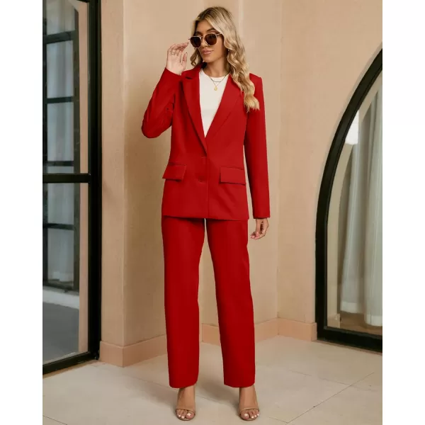 luvamia 2 Piece Outfits for Women Dressy Blazer Jackets High Waisted Straight Leg Pants Suits Set Business Casual OfficeTrue Red