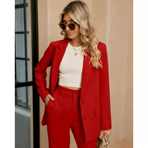 luvamia 2 Piece Outfits for Women Dressy Blazer Jackets High Waisted Straight Leg Pants Suits Set Business Casual OfficeTrue Red