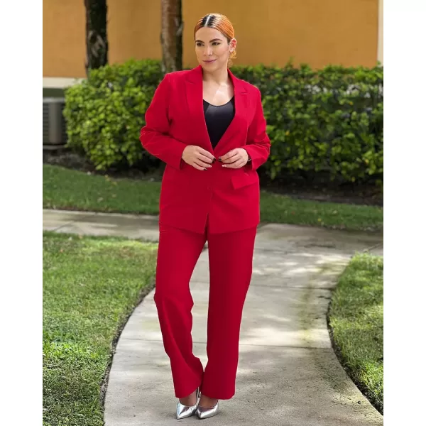 luvamia 2 Piece Outfits for Women Dressy Blazer Jackets High Waisted Straight Leg Pants Suits Set Business Casual OfficeTrue Red