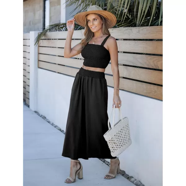 luvamia 2 piece Outfits for Women Summer Trendy Sleeveless Square Neck Crop Tank Tops Wide Leg Pants Matching SetsBlack