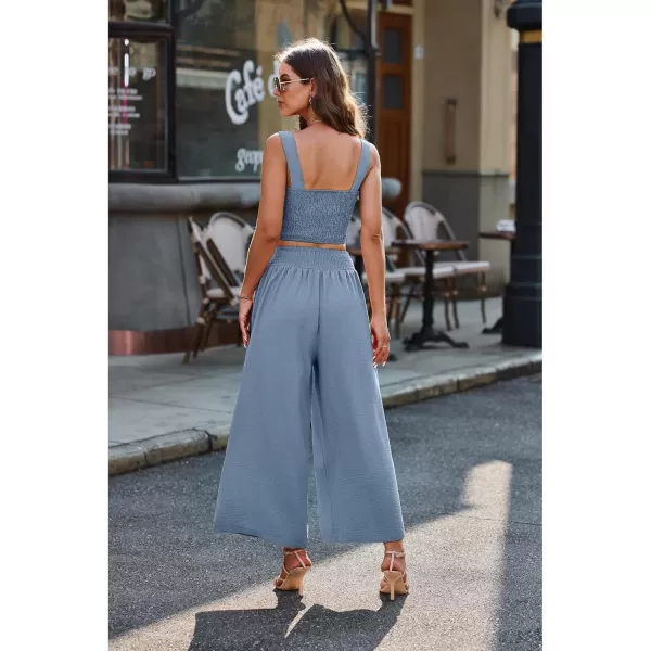 luvamia 2 piece Outfits for Women Summer Trendy Sleeveless Square Neck Crop Tank Tops Wide Leg Pants Matching SetsBlue Gray