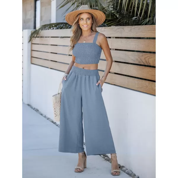 luvamia 2 piece Outfits for Women Summer Trendy Sleeveless Square Neck Crop Tank Tops Wide Leg Pants Matching SetsBlue Gray