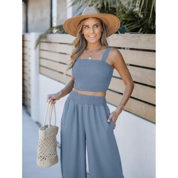 luvamia 2 piece Outfits for Women Summer Trendy Sleeveless Square Neck Crop Tank Tops Wide Leg Pants Matching SetsBlue Gray