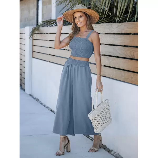 luvamia 2 piece Outfits for Women Summer Trendy Sleeveless Square Neck Crop Tank Tops Wide Leg Pants Matching SetsBlue Gray