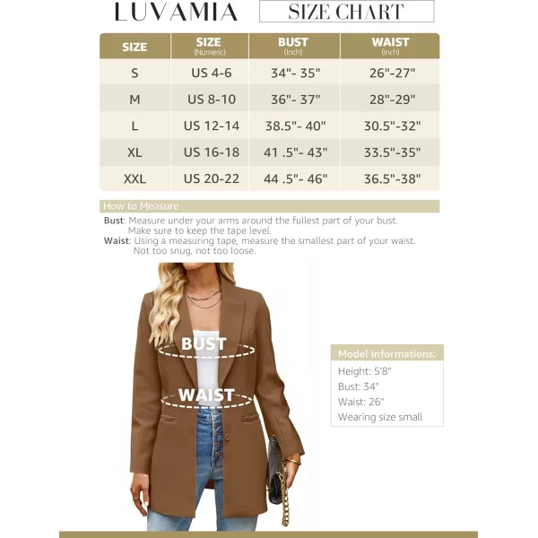 luvamia 2024 Blazers for Women Business Casual Long Blazer Jackets Dressy Work Professional Office Outfits Lapel PocketsAmber Brown