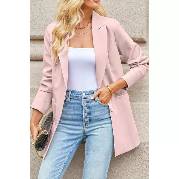luvamia 2024 Blazers for Women Business Casual Long Blazer Jackets Dressy Work Professional Office Outfits Lapel PocketsPeach Blush