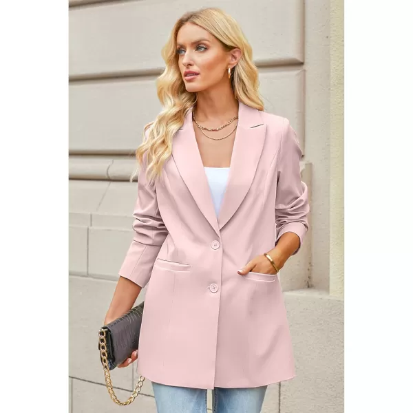 luvamia 2024 Blazers for Women Business Casual Long Blazer Jackets Dressy Work Professional Office Outfits Lapel PocketsPeach Blush