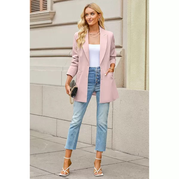 luvamia 2024 Blazers for Women Business Casual Long Blazer Jackets Dressy Work Professional Office Outfits Lapel PocketsPeach Blush