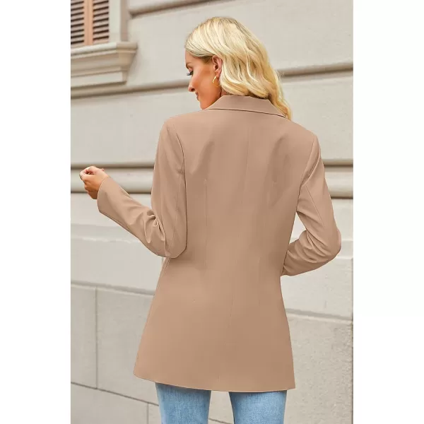 luvamia 2024 Blazers for Women Business Casual Long Blazer Jackets Dressy Work Professional Office Outfits Lapel PocketsRugby Tan