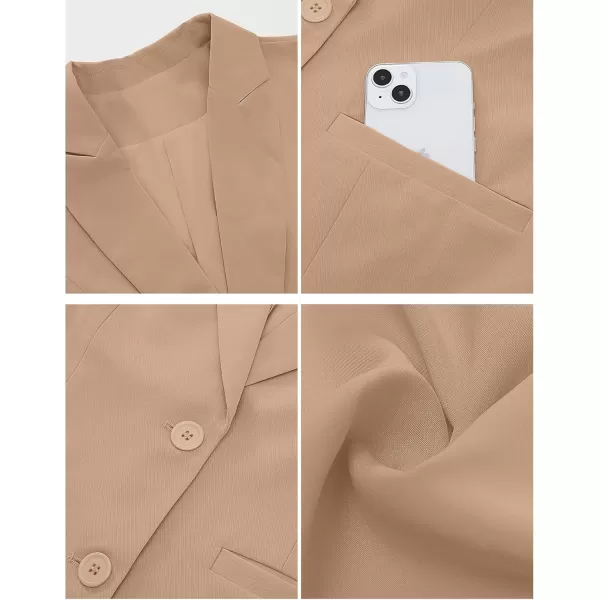 luvamia 2024 Blazers for Women Business Casual Long Blazer Jackets Dressy Work Professional Office Outfits Lapel PocketsRugby Tan