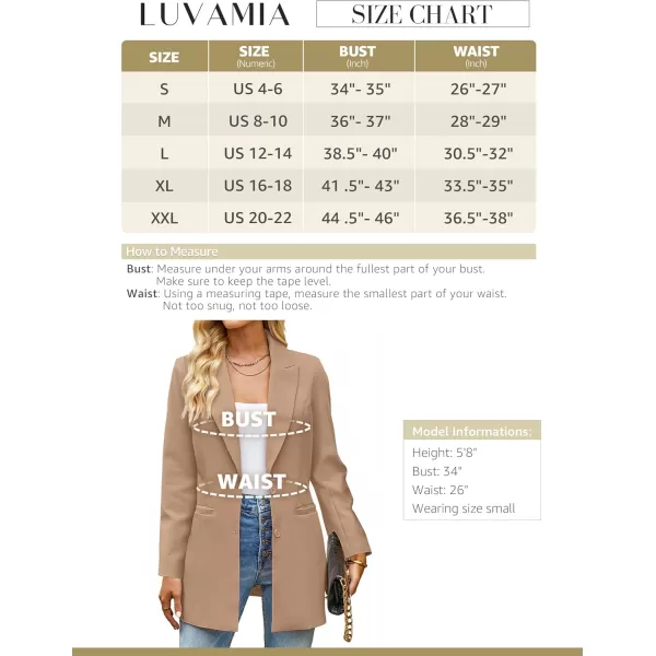 luvamia 2024 Blazers for Women Business Casual Long Blazer Jackets Dressy Work Professional Office Outfits Lapel PocketsRugby Tan