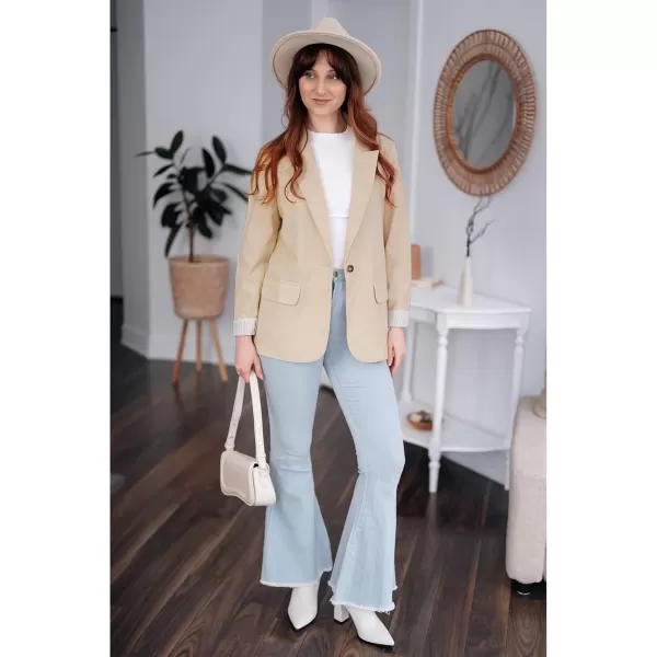 luvamia Blazers for Women Business Casual Dressy Work Fashion Lightweight Spring Summer Linen Unlined 2024 Suit JacketsBeige