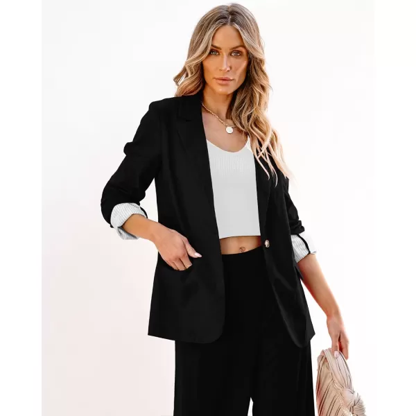 luvamia Blazers for Women Business Casual Dressy Work Fashion Lightweight Spring Summer Linen Unlined 2024 Suit JacketsBlack