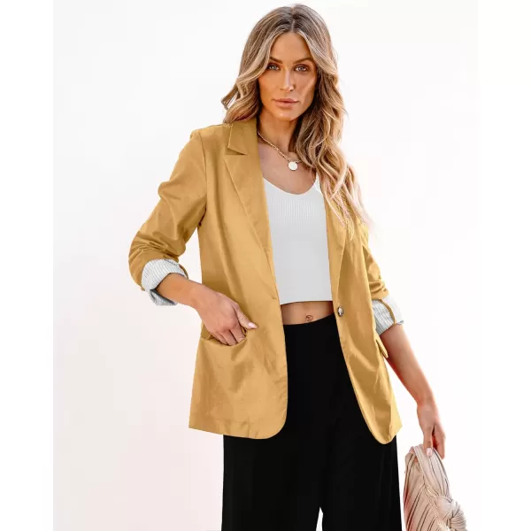 luvamia Blazers for Women Business Casual Dressy Work Fashion Lightweight Spring Summer Linen Unlined 2024 Suit JacketsHoney Yellow