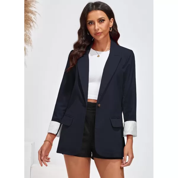 luvamia Blazers for Women Business Casual Dressy Work Fashion Lightweight Spring Summer Linen Unlined 2024 Suit JacketsNavy Blue