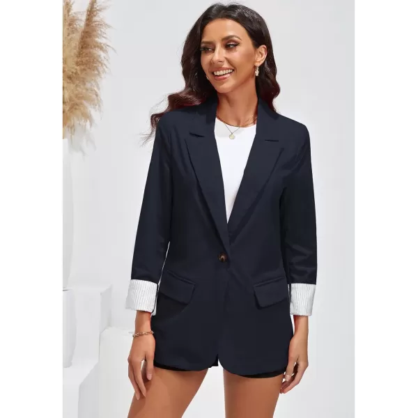 luvamia Blazers for Women Business Casual Dressy Work Fashion Lightweight Spring Summer Linen Unlined 2024 Suit JacketsNavy Blue