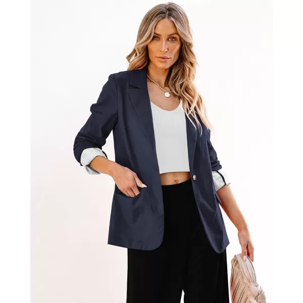 luvamia Blazers for Women Business Casual Dressy Work Fashion Lightweight Spring Summer Linen Unlined 2024 Suit JacketsNavy Blue