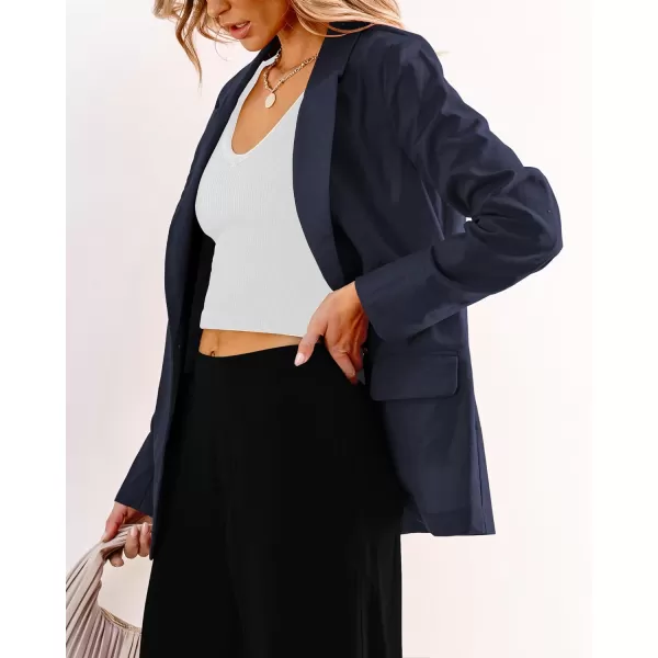 luvamia Blazers for Women Business Casual Dressy Work Fashion Lightweight Spring Summer Linen Unlined 2024 Suit JacketsNavy Blue