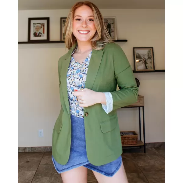 luvamia Blazers for Women Business Casual Dressy Work Fashion Lightweight Spring Summer Linen Unlined 2024 Suit JacketsOlive Green