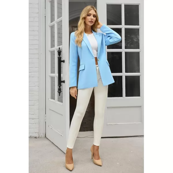 luvamia Blazers for Women Business Casual Long Sleeves Work Professional Suits Dressy Jackets with Pocket Office OutfitsAiry Blue