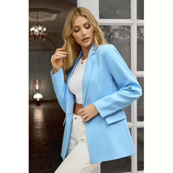 luvamia Blazers for Women Business Casual Long Sleeves Work Professional Suits Dressy Jackets with Pocket Office OutfitsAiry Blue