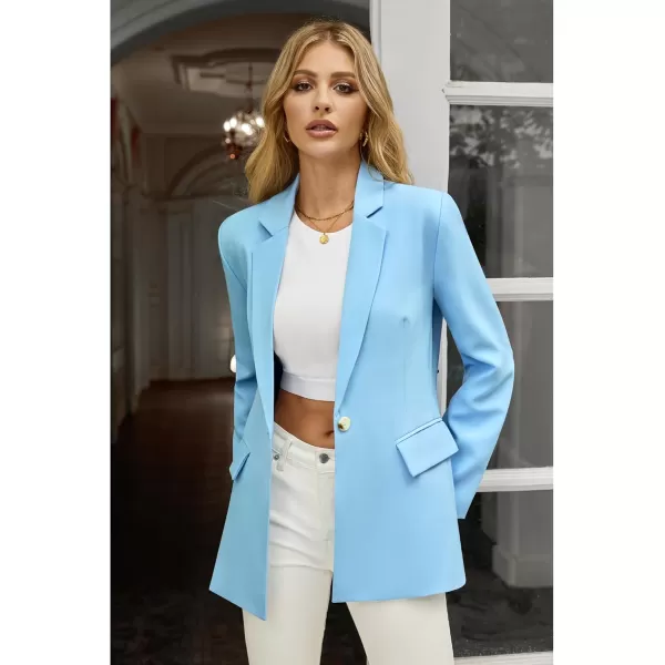 luvamia Blazers for Women Business Casual Long Sleeves Work Professional Suits Dressy Jackets with Pocket Office OutfitsAiry Blue