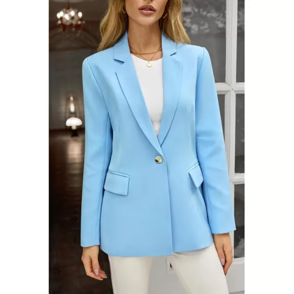 luvamia Blazers for Women Business Casual Long Sleeves Work Professional Suits Dressy Jackets with Pocket Office OutfitsAiry Blue