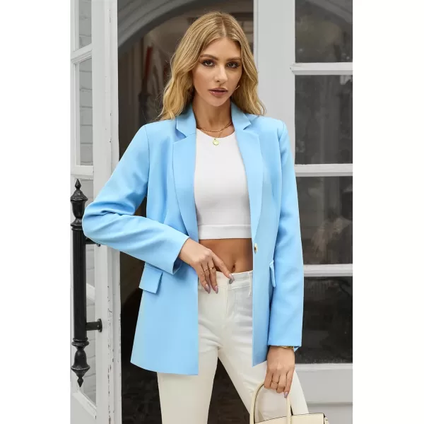 luvamia Blazers for Women Business Casual Long Sleeves Work Professional Suits Dressy Jackets with Pocket Office OutfitsAiry Blue