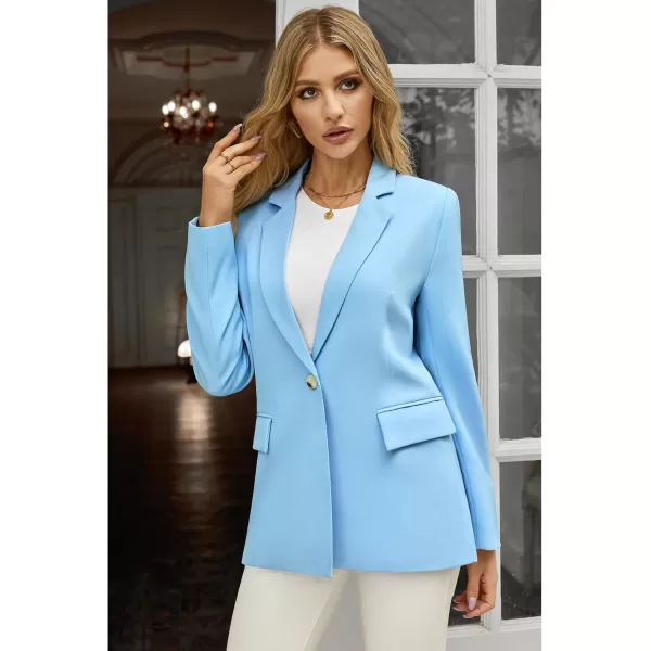 luvamia Blazers for Women Business Casual Long Sleeves Work Professional Suits Dressy Jackets with Pocket Office OutfitsAiry Blue