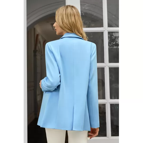 luvamia Blazers for Women Business Casual Long Sleeves Work Professional Suits Dressy Jackets with Pocket Office OutfitsAiry Blue