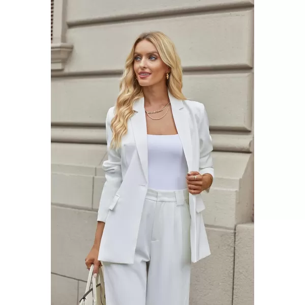 luvamia Blazers for Women Business Casual Long Sleeves Work Professional Suits Dressy Jackets with Pocket Office OutfitsBrilliant White