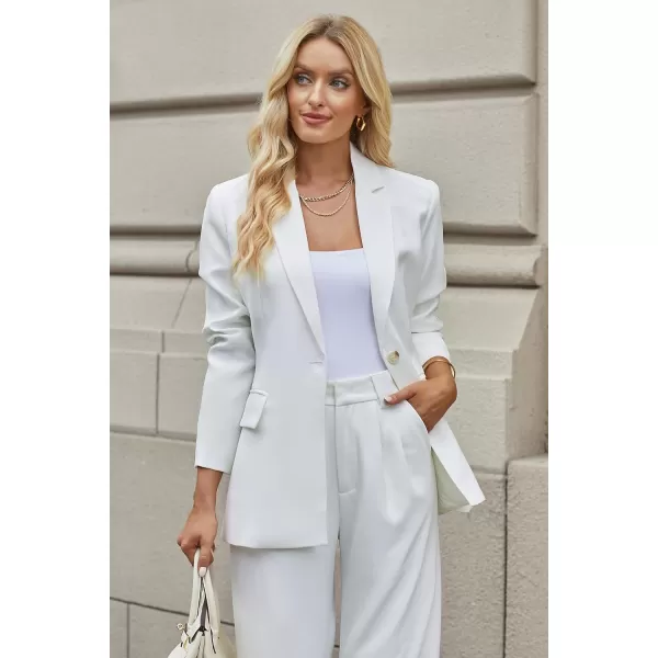 luvamia Blazers for Women Business Casual Long Sleeves Work Professional Suits Dressy Jackets with Pocket Office OutfitsBrilliant White