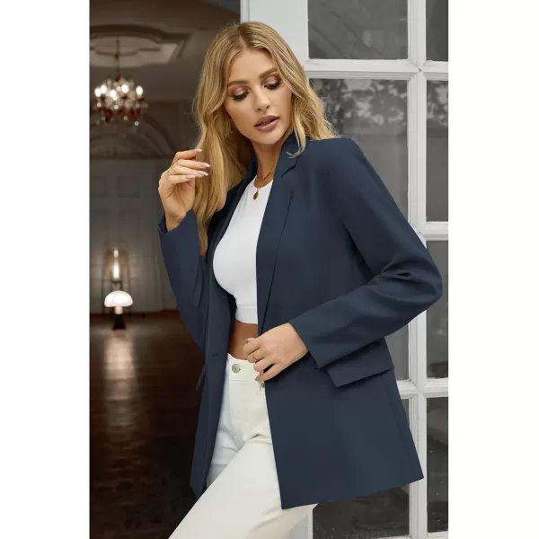 luvamia Blazers for Women Business Casual Long Sleeves Work Professional Suits Dressy Jackets with Pocket Office OutfitsNavy Blue