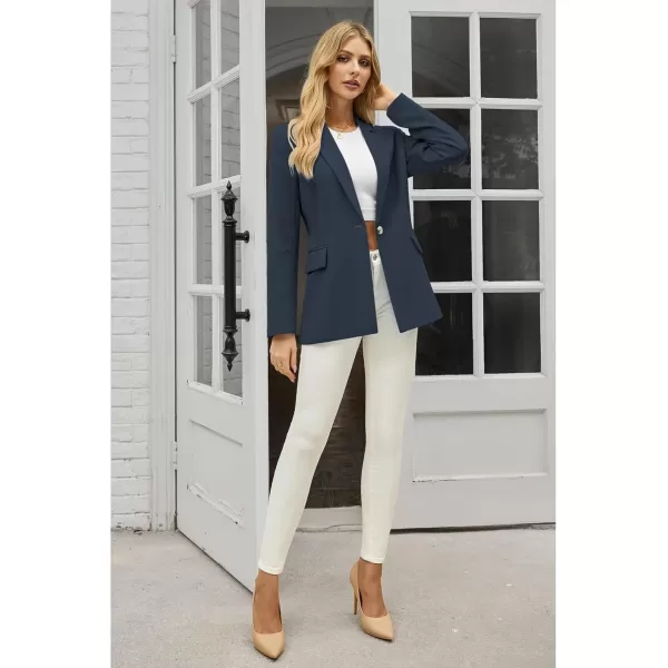 luvamia Blazers for Women Business Casual Long Sleeves Work Professional Suits Dressy Jackets with Pocket Office OutfitsNavy Blue