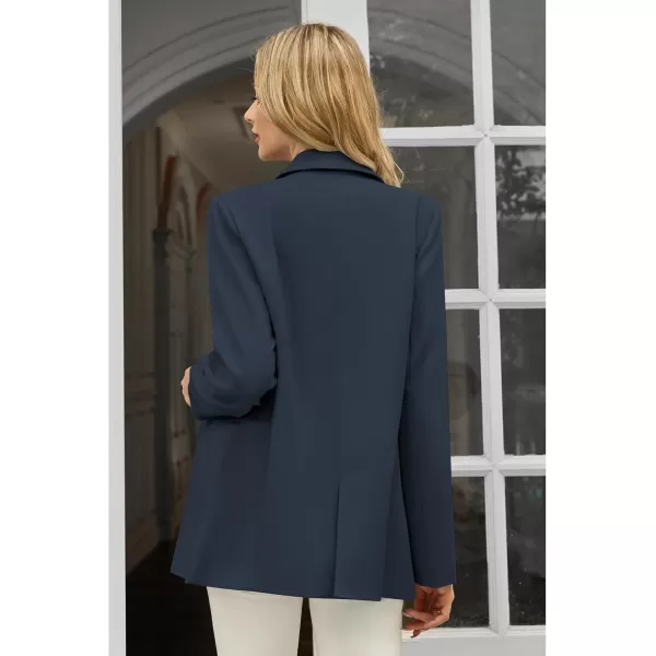 luvamia Blazers for Women Business Casual Long Sleeves Work Professional Suits Dressy Jackets with Pocket Office OutfitsNavy Blue