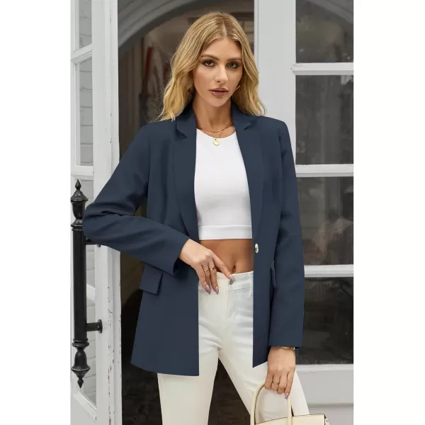 luvamia Blazers for Women Business Casual Long Sleeves Work Professional Suits Dressy Jackets with Pocket Office OutfitsNavy Blue