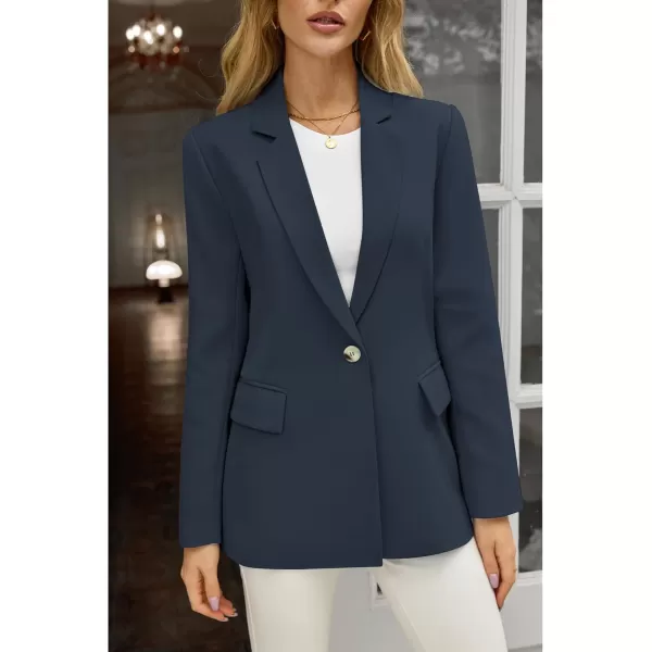 luvamia Blazers for Women Business Casual Long Sleeves Work Professional Suits Dressy Jackets with Pocket Office OutfitsNavy Blue