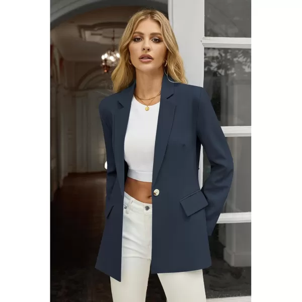 luvamia Blazers for Women Business Casual Long Sleeves Work Professional Suits Dressy Jackets with Pocket Office OutfitsNavy Blue