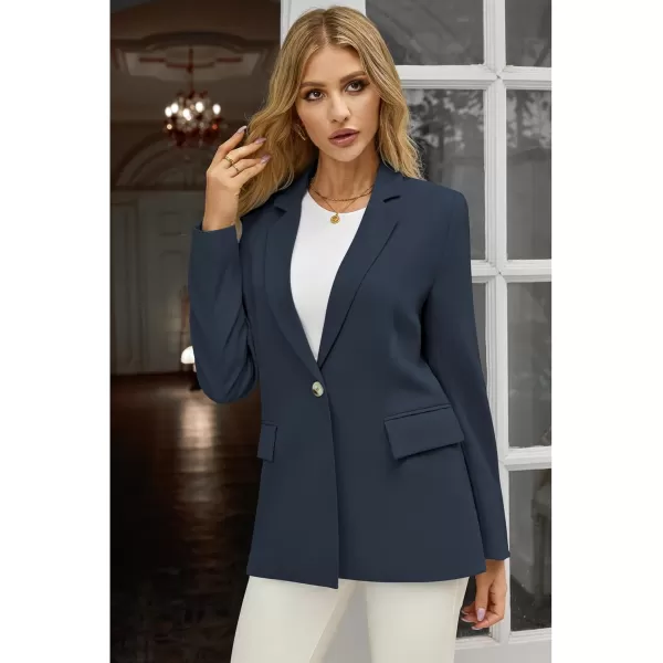 luvamia Blazers for Women Business Casual Long Sleeves Work Professional Suits Dressy Jackets with Pocket Office OutfitsNavy Blue