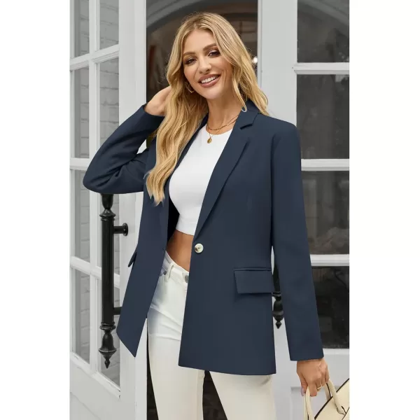 luvamia Blazers for Women Business Casual Long Sleeves Work Professional Suits Dressy Jackets with Pocket Office OutfitsNavy Blue