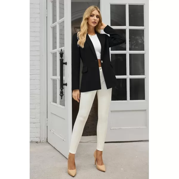 luvamia Blazers for Women Business Casual Long Sleeves Work Professional Suits Dressy Jackets with Pocket Office OutfitsTrue Black