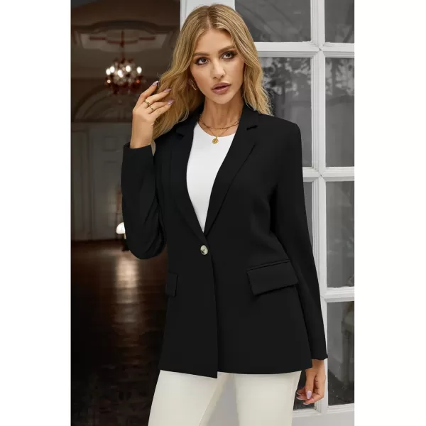 luvamia Blazers for Women Business Casual Long Sleeves Work Professional Suits Dressy Jackets with Pocket Office OutfitsTrue Black