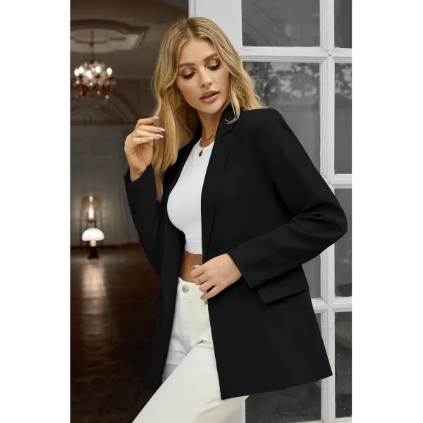 luvamia Blazers for Women Business Casual Long Sleeves Work Professional Suits Dressy Jackets with Pocket Office OutfitsTrue Black