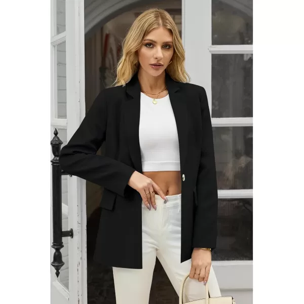 luvamia Blazers for Women Business Casual Long Sleeves Work Professional Suits Dressy Jackets with Pocket Office OutfitsTrue Black